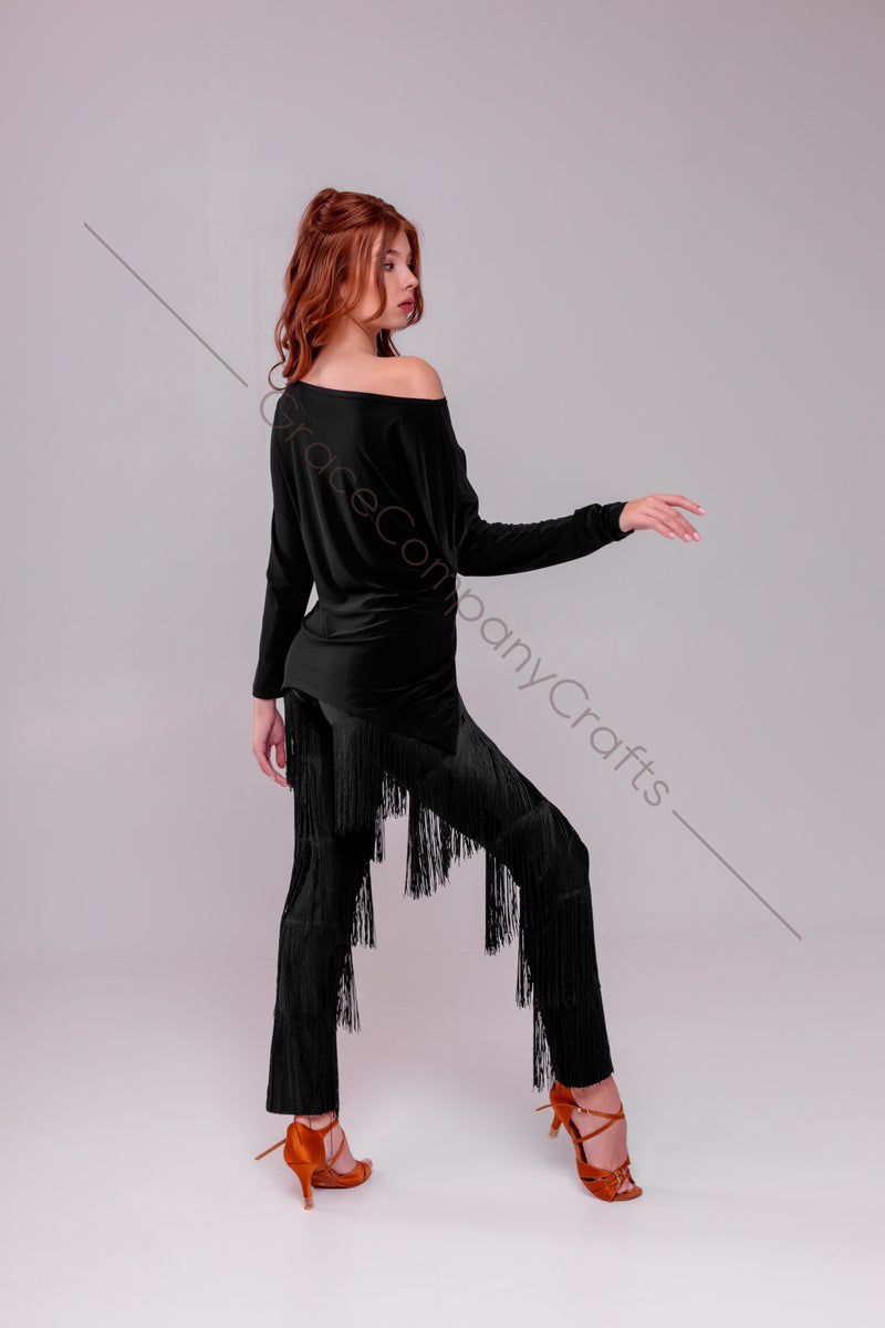 Women's Black Fringe Dance Pants