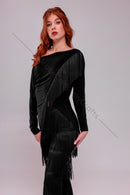 Asymmetric fringed tunic