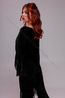 Asymmetric fringed tunic