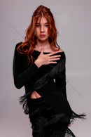 Asymmetric fringed tunic