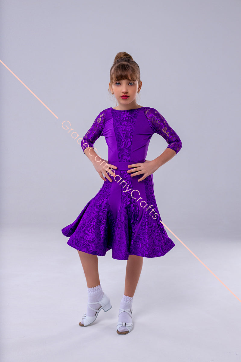 Elegant Purple Lace Dance Dress for Girls