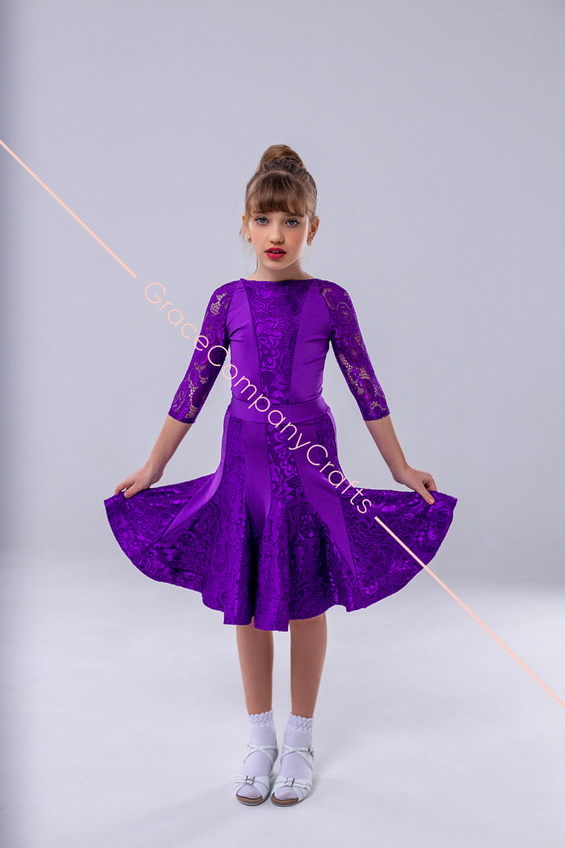 Elegant Purple Lace Dance Dress for Girls