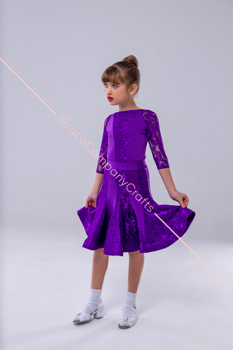 Elegant Purple Lace Dance Dress for Girls