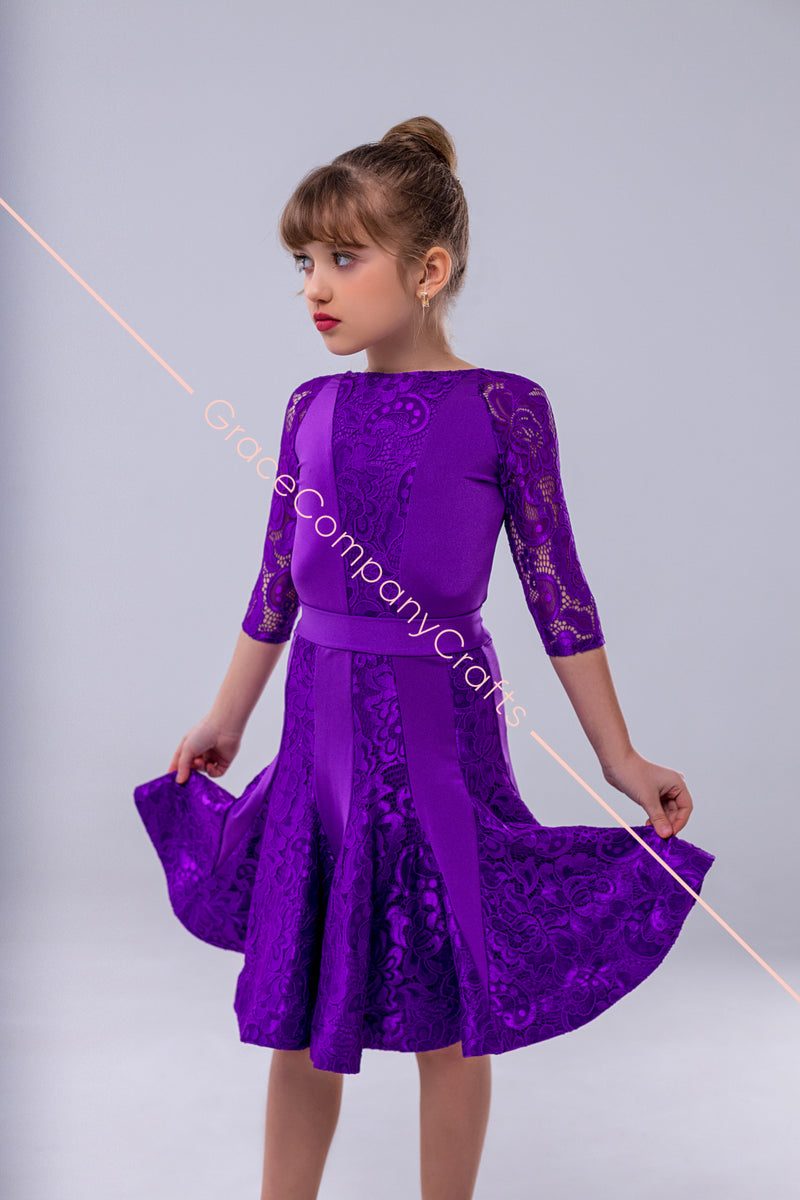 Elegant Purple Lace Dance Dress for Girls