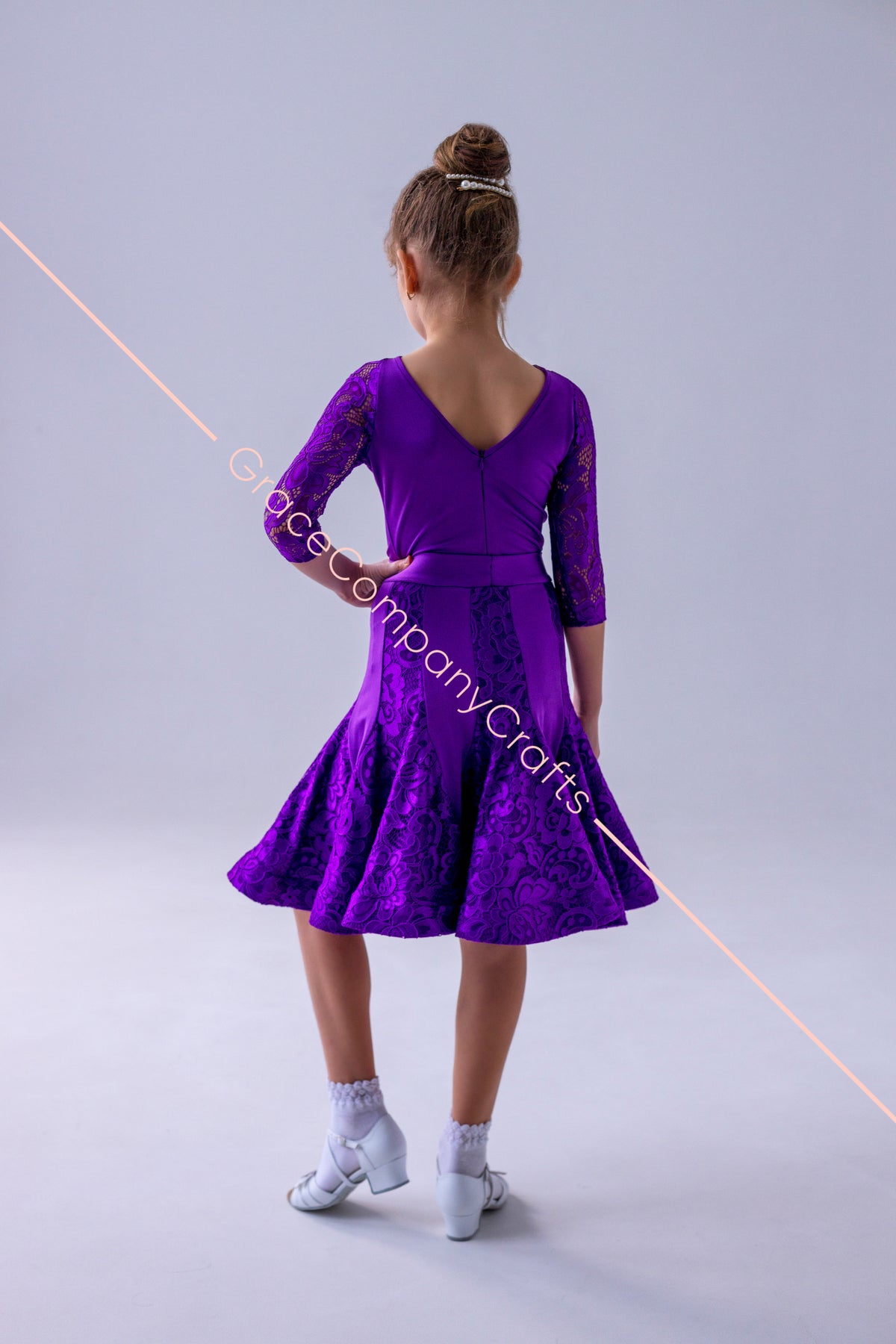 strapless open back dress Elegant Purple Lace Dance Dress for Girls