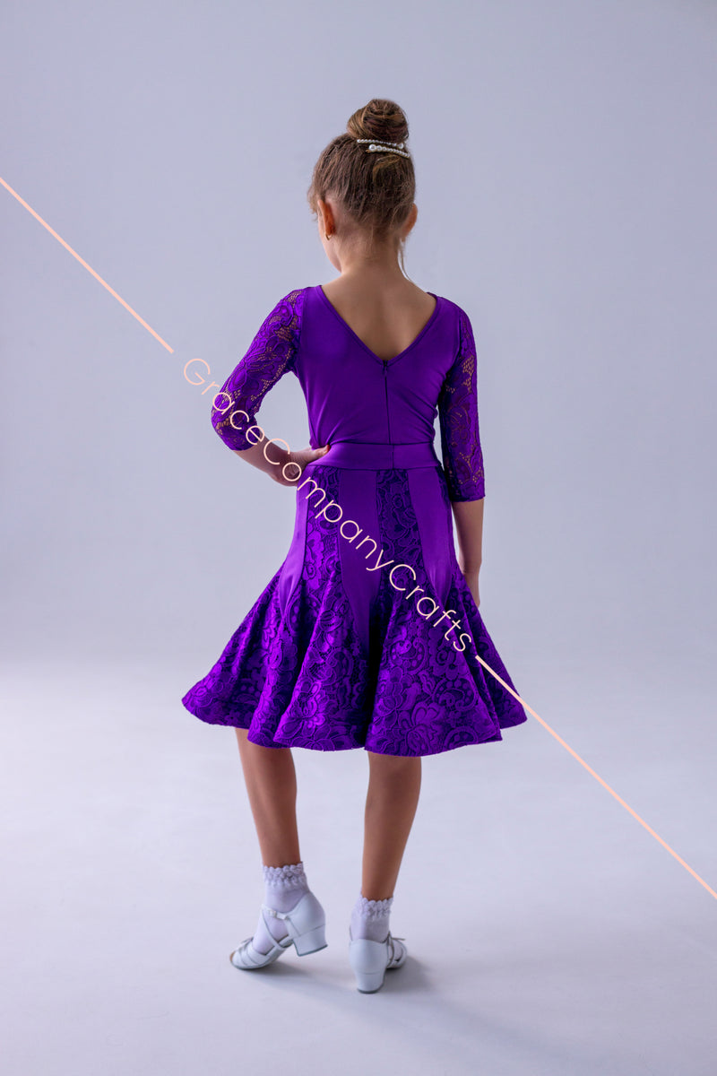 Elegant Purple Lace Dance Dress for Girls