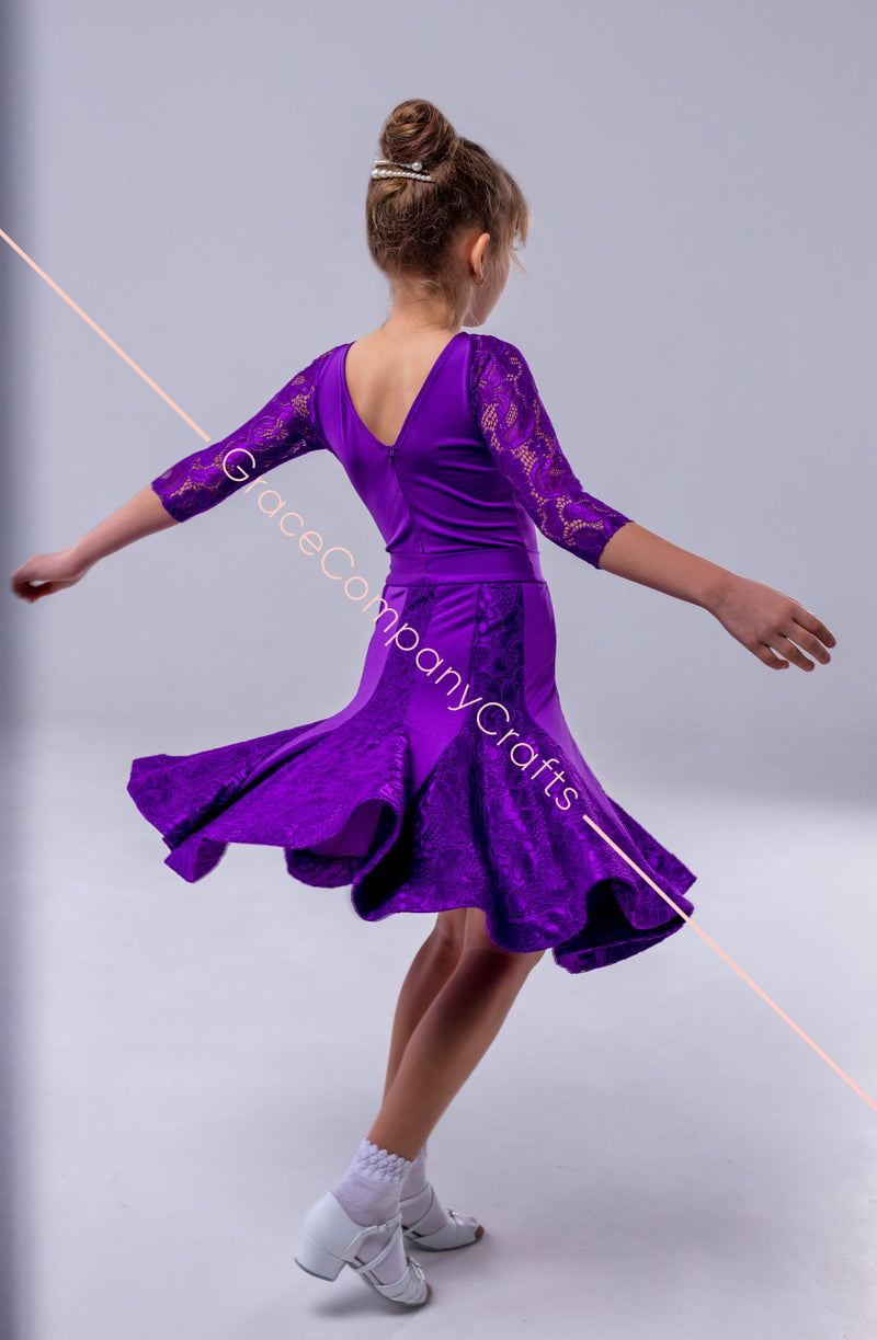 Elegant Purple Lace Dance Dress for Girls