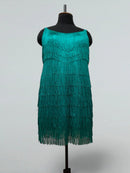 Emerald Fringe Dance Dress with Bodysuit and Cups