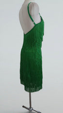 Green Fringe Dance Dress with Built-In Cups and Bodysuit