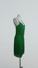 Green Fringe Dance Dress with Built-In Cups and Bodysuit