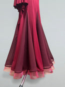 Burgundy Ballroom Dress with Flared Sleeves and Flowing Skirt