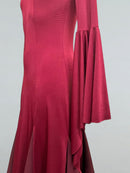 Burgundy Ballroom Dress with Flared Sleeves and Flowing Skirt
