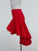 Red Dance Skirt with Asymmetric Flounce Hem