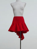 Red Dance Skirt with Asymmetric Flounce Hem