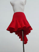 Red Dance Skirt with Asymmetric Flounce Hem