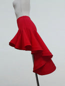 Red Dance Skirt with Asymmetric Flounce Hem