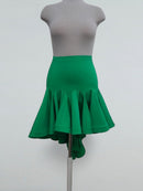 Green Dance Skirt with Asymmetrical Ruffle Hem