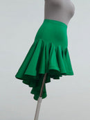 Green Dance Skirt with Asymmetrical Ruffle Hem
