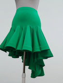 Green Dance Skirt with Asymmetrical Ruffle Hem
