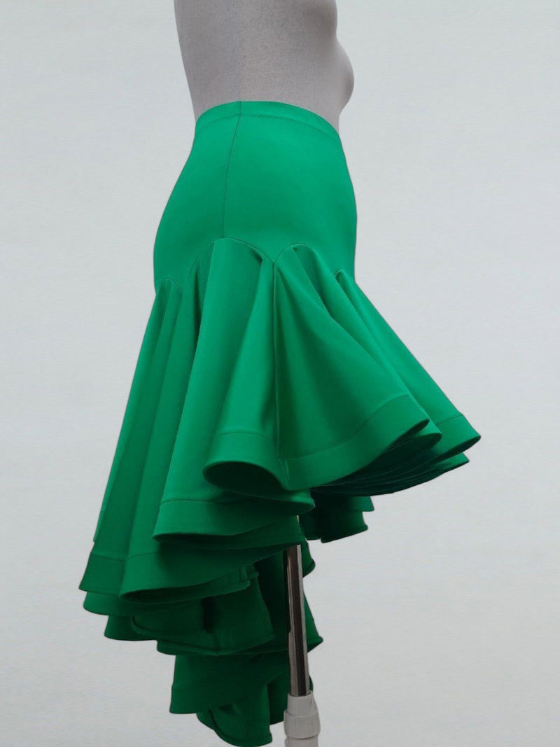 Green Dance Skirt with Asymmetrical Ruffle Hem