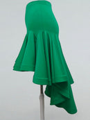 Green Dance Skirt with Asymmetrical Ruffle Hem