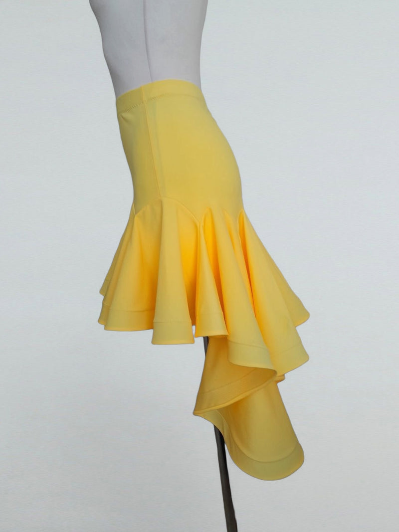 Yellow Asymmetrical Ruffle Dance Skirt