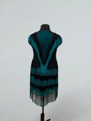 Black Dance Costume with Emerald Accents and Fringe
