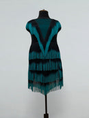 Black Dance Costume with Emerald Accents and Fringe