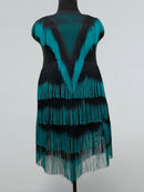 Black Dance Costume with Emerald Accents and Fringe
