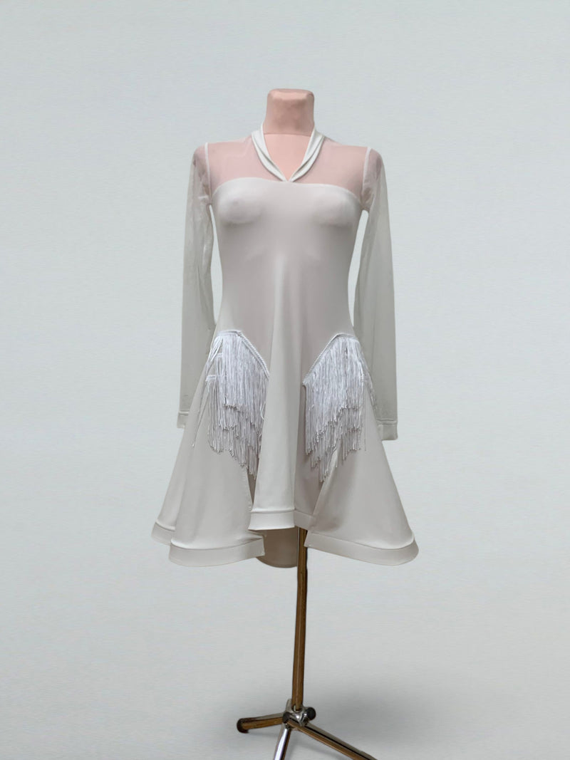 White Latin Dance Dress with Fringe Accents XXS / Other color
