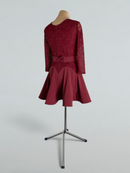 Burgundy Girls Ballroom Dance Dress with Lace Bodice