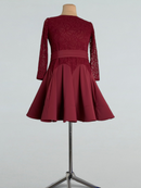 Burgundy Girls Ballroom Dance Dress with Lace Bodice