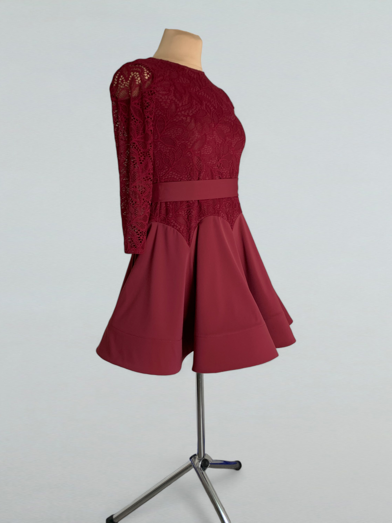 burgundy dance dress Girls Ballroom with Lace Bodice 9 years 90cm 15 inch/39cm M 0203-freemono Brunello Cucinelli - Black Color:Camellia Jacquard Navy