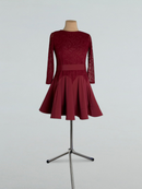 Burgundy Girls Ballroom Dance Dress with Lace Bodice