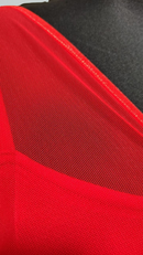 Red Ballroom Practice Dress with Mesh Sleeves