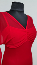 Red Ballroom Practice Dress with Mesh Sleeves