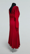 Red Ballroom Practice Dress with Mesh Sleeves
