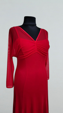 Red Ballroom Practice Dress with Mesh Sleeves