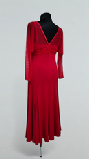 Red Ballroom Practice Dress with Mesh Sleeves