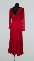 Red Ballroom Practice Dress with Mesh Sleeves