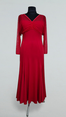 Red Ballroom Practice Dress with Mesh Sleeves