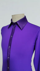 purple men's ballroom dance bodysuit shirt