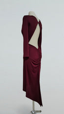 burgundy open back tango dress