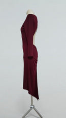 burgundy open back tango dress