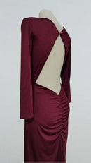 burgundy open back tango dress