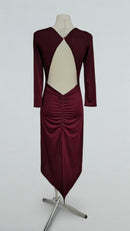 burgundy open back tango dress
