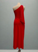 Elegant Orange One-Shoulder Dress with Draped Waist