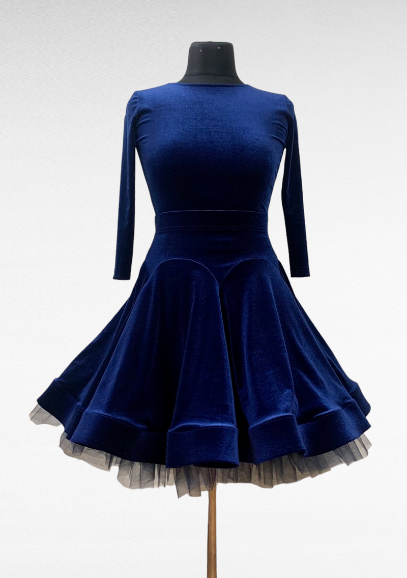 Girls' Blue Velvet Dance Dress – Perfect for Performances