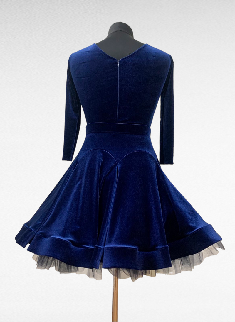 Girls' Blue Velvet Dance Dress – Perfect for Performances