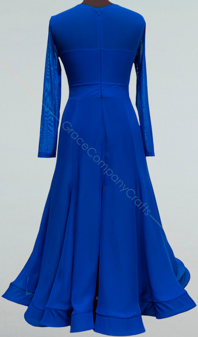 blue ballroom dance dress Blue Ballroom Dress | Blue Embroidered Crepe Insets